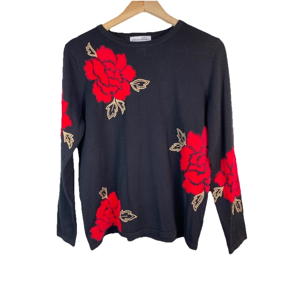 NWT Alfred Dunner Women's PM Park Place Rose Pullover Sweater